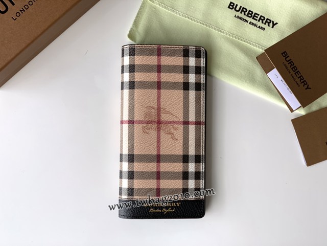Burberry專門店新款男士長夾錢包 巴寶莉Haymarket格紋拼皮革長款二折包 yxb1018